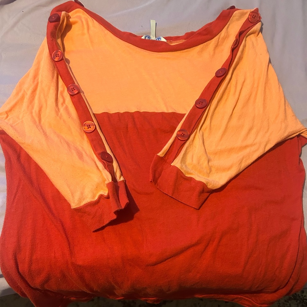 Old Navy Two-Tone Orange and Red Button-Sleeve Sweatshirt
